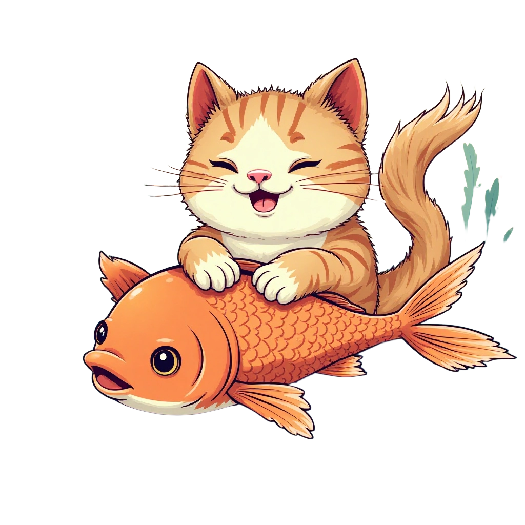 Cat Riding a Fish